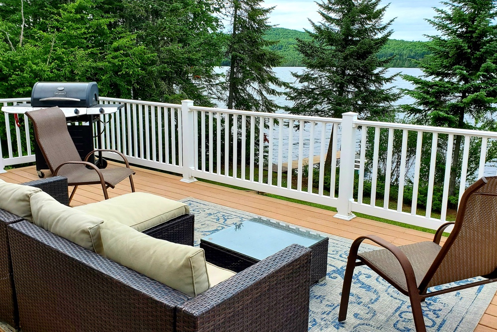 Laroche Cabin lakeside deck at Tall Timber, Pittsburg NH